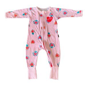BONDS Hearts Wondersuit Baby Girls 3-6 Mo 00 Pink Zippy Onesie Romper Girl V Day